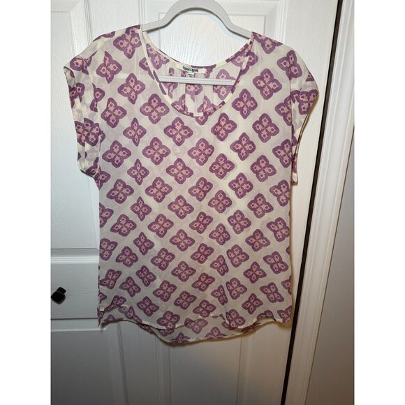 Daniel Rainn Tops - Daniel Rainn Purple Pink Geometric Sheer Blouse Women's Large